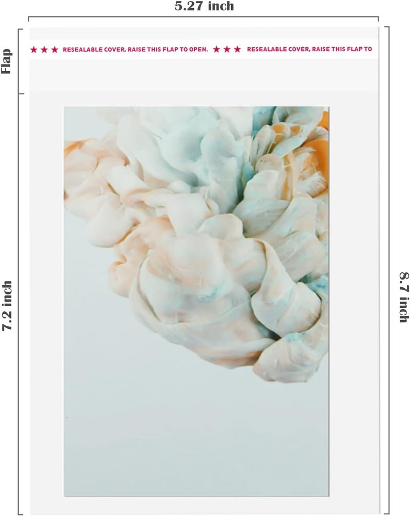 Egofine Self Sealing Cellophane Bags 100 PCS Clear Resealable Sleeves Bags for 5x7 Photo Mats, Bag Size: 5.27x7.2 inches for 5x7 Mats - Image 2